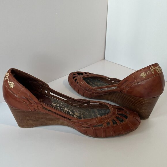 Seychelles Anthro Leather boho Wedge Sandals size 8 - Picture 1 of 6